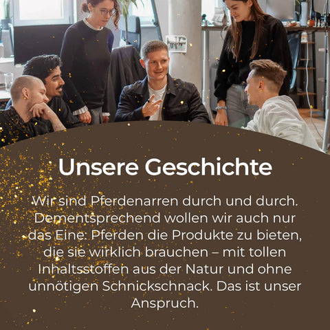 Eine Gruppe von Menschen sitzt in einem modernen Büro, lächelt und unterhält sich, während sie mit Pferdegold Haut & Fell über hochwertige Pferdehautpflege diskutieren.
