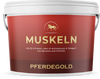 Pferdegold® Muskeln 25% Rabatt Testbecher mit Pferdesymbol und deutschem Text für Eiweiß und Aminosäuren - ideal für den Muskelaufbau Pferd und zur Unterstützung starker Pferdemuskeln. Marke: Pferdegold.