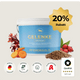 Eine blaue Dose Pferdegold® Gelenke Muschelfrei 20 % mit einer goldenen 20 % Rabatt-Plakette, Abbildungen der Inhaltsstoffe und wichtigen Extras wie Kollagen und Hyaluron - ideal auch für den empfindlichen Magen.