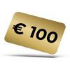 Eine Pferdegold®-Gutschein-Goldkarte mit dem Euro-Symbol und der Zahl 100, die für einen 100-Euro-Wert der Marke Pferdegold® steht.