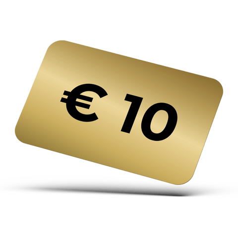 Auf einer Pferdegold®-Gutschein-Goldkarte sind das Euro-Symbol und die Zahl 10 abgebildet, die für einen Wert von 10 € von Pferdegold® steht.