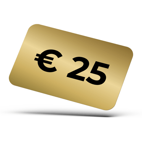Eine Pferdegold® Gutschein-Goldkarte mit dem Euro-Symbol und der Zahl 25.