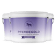 Drei Pferdegold Magnesium-Ergänzungseimer für Pferde - weiß und lila mit Pferdesilhouette - ideal für die Muskelregeneration und zur Verbesserung der Ausdauer von Pferden.