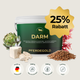 Pferdegold® Darm 25% Wanne mit Inhaltsstoffen, 25% Rabatt-Plakette, Icons unten-ideal für Insuffizienz Dünndarmfunktion & Verdauungsstörungen Dickdarm.