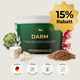 Die Pferdegold® Darm 15 % Ergänzungsfuttermittel Wanne ist mit Dickdarm unterstützenden Inhaltsstoffen und einer goldenen "15% Rabatt"-Plakette versehen.