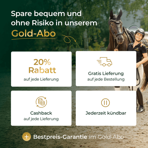Spare 20 % auf den Gelenke+ Nachfüllpack 3 kg von Pferdegold® - kostenlose Lieferung, Cashback und jederzeit kündbar!.