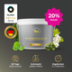 Grauer Eimer mit dem Ergänzungsfuttermittel Pferdegold® Hufe 20 % mit einem 20-prozentigen Rabatt-Aufkleber und Symbolen.