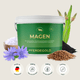 Zu sehen ist ein grüner Behälter mit dem Pferdegold-Magenpräparat, unter dem die Inhaltsstoffe und Symbole für die Wirkungsweise aufgeführt sind, wodurch dieses hochwertige Pferdegold-Produkt für eine optimale Verdauungsgesundheit hervorgehoben wird.