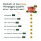 Infografik zu Pferdegold Muskeln 2.0 Sojafrei mit Häkchen und Vorteilen, perfekt für den Muskelaufbau beim Pferd - Produktdose oben rechts.