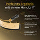 Das Pferdegold® Schweißmesser von Pferdegold® bietet Komfort, effektive Wasserentfernung und stilvolles Design - goldene Klinge mit schwarzem Griff und deutschem Text.