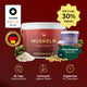 Rote und violette Pferdegold® Bestseller Duo (Muskeln+Nerven) Becher sind mit Qualitäts-, Rabatt- und Produktsymbolen versehen - perfekt für den Muskelaufbau Pferd oder zur Unterstützung pflanzliche Proteine Pferd.