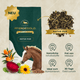 Eine Packung Pferdegold® Vital Kur-Pferdefutter mit Angaben zu den Inhaltsstoffen, Symbolen für Mineralstoffe und den Vorteilen für die Nährstoffversorgung von Pferden auf beigem Hintergrund.