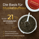 Ein geöffneter Behälter mit „Winter Ready“-Pellets in dunkler Farbe von Pferdegold® mit Messlöffel, versehen mit einem deutschen Text über Muskelaufbau, Nährstoffversorgung und Aminosäuren – ideal zur Unterstützung Ihres Trainings während der Wintermonate. Brauner Hintergrund.
